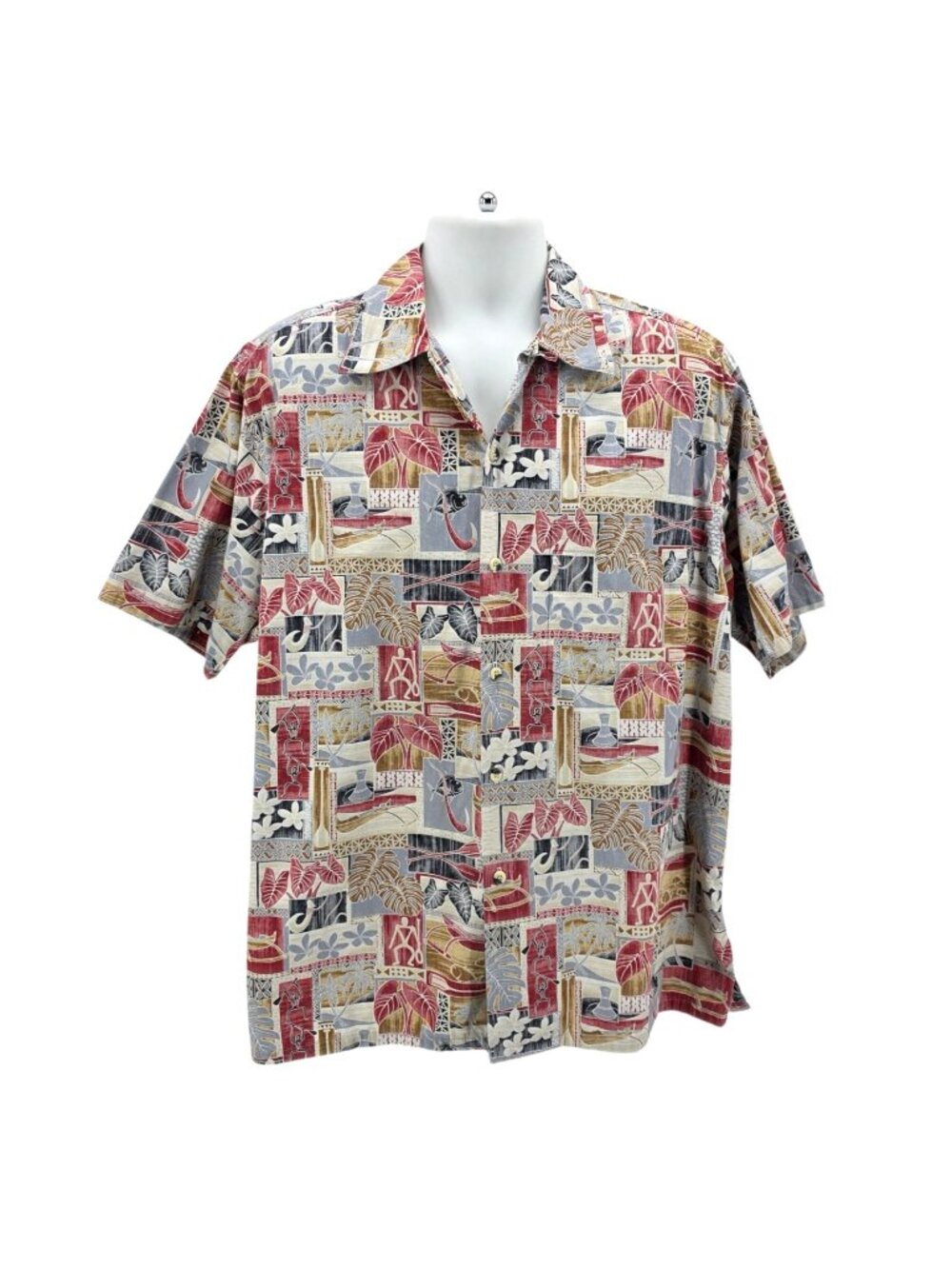 Vintage Go Barefoot Mens XL Shirt Hawaiian Reverse Print Multicolor Floral Fish